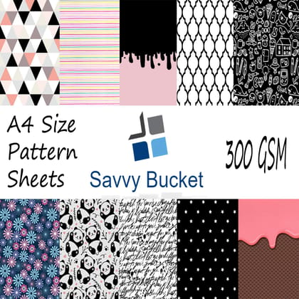 SavvyBucket||Scrapbooking Printed Sheets||Multi-Coloured||300 GSM Pack of 10 (1 Sheets per Design) Size A4