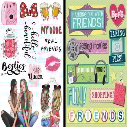 SavvyBucket||Scrapbooking BFF Elements & Tags Sheets||Multi-Coloured, Pack of 10(10X1)(1 Sheets per Design) (Size:A4)