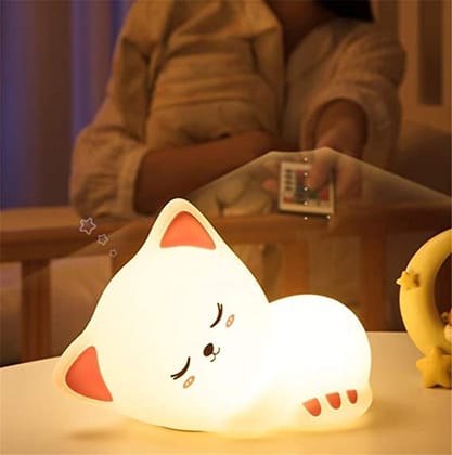 Savvy Bucket || Silicone Sleeping Cat Rechargeable LED Night Lamp ||