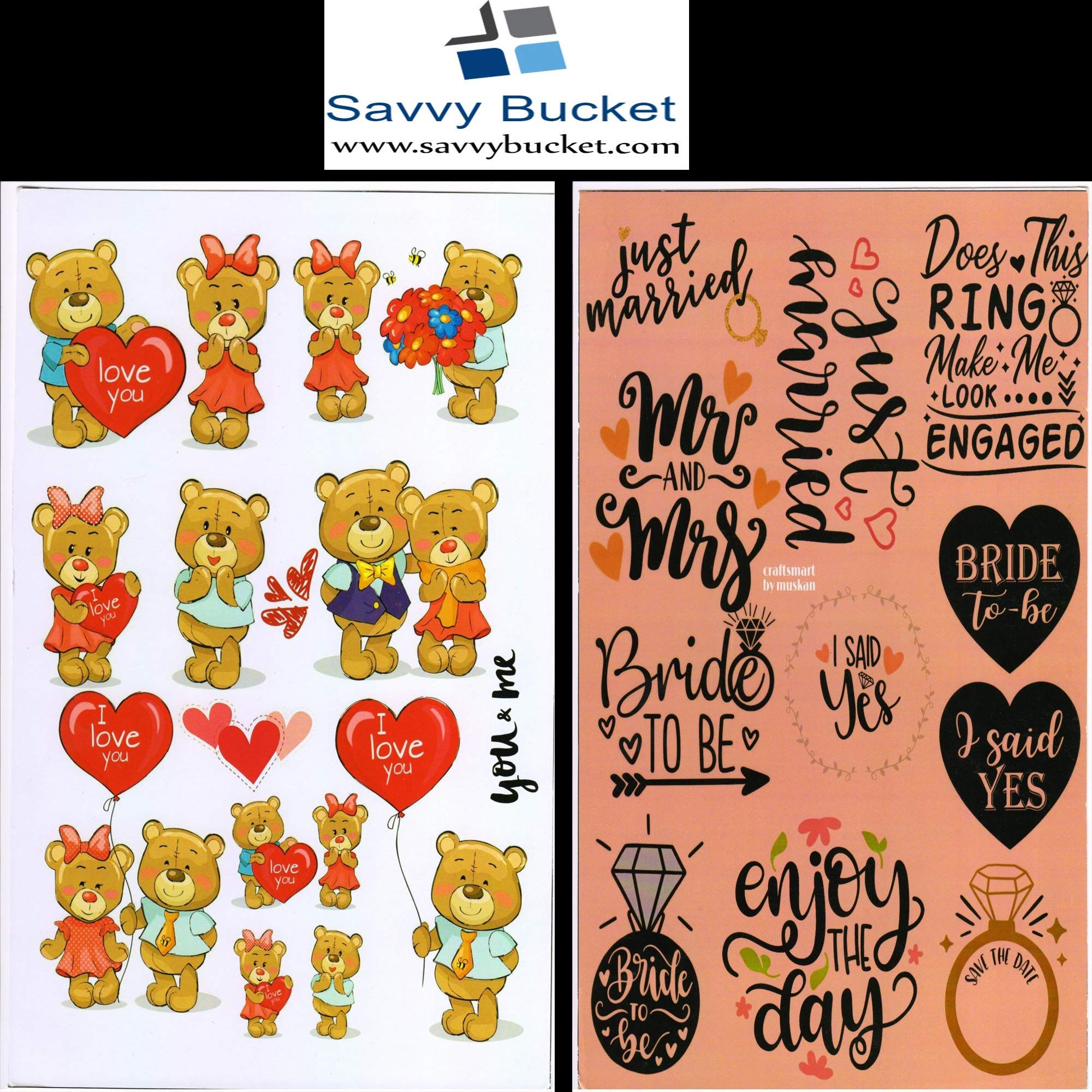 SavvyBucket||Scrapbooking Love Elements & Tags Sheets||Multi-Coloured, Pack of 10 (1 Sheets per Design) (Size:A4)