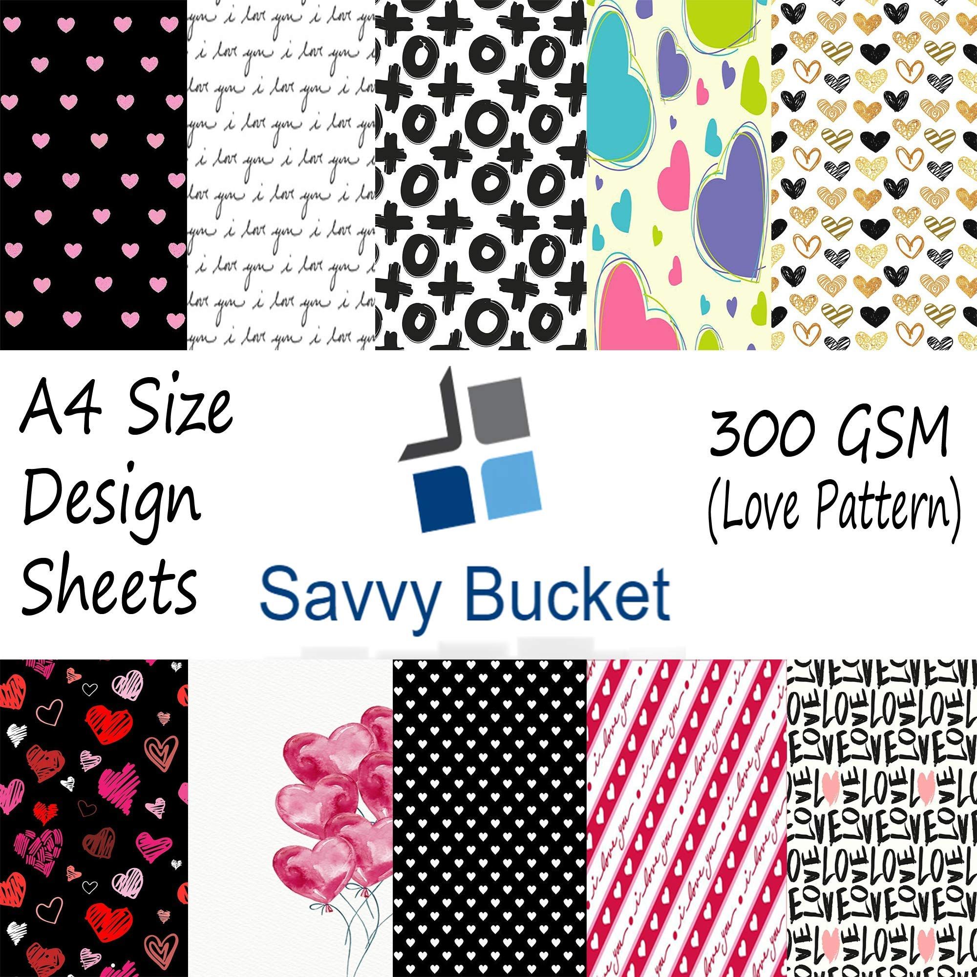SavvyBucket||Scrapbooking Printed Sheets||Multi-Coloured||300 GSM Pack of 20 (2 Sheets per Design) Size A4