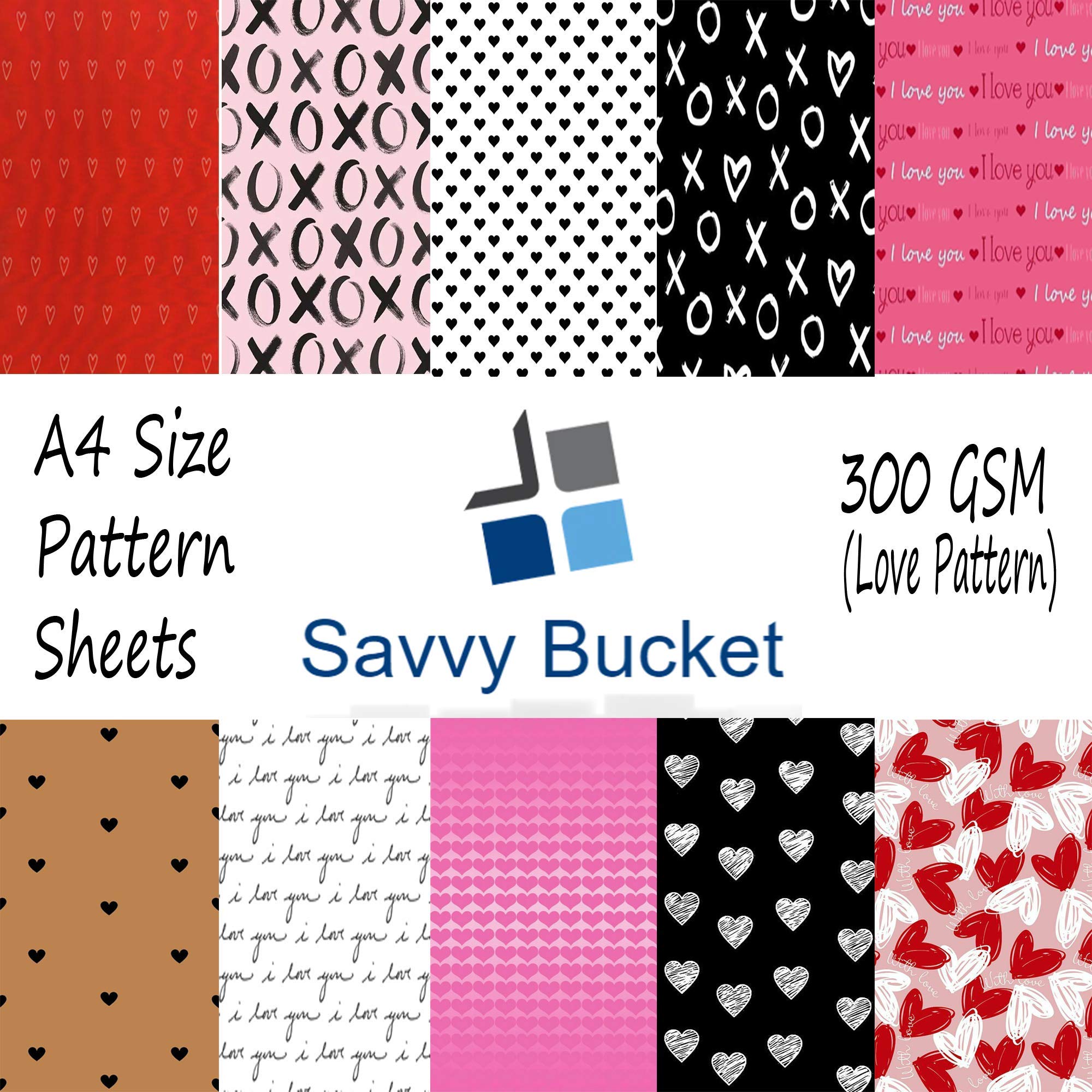 SavvyBucket||Scrapbooking Printed Sheets||Multi-Coloured||300 GSM Pack of 20 (2 Sheets per Design) Size A4