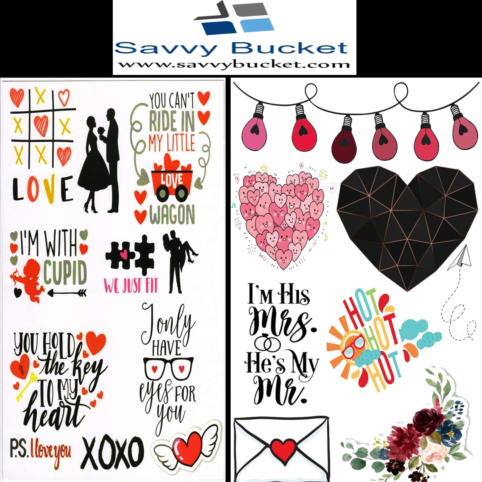 SavvyBucket||Scrapbooking Love Elements & Tags Sheets||Multi-Coloured|| Pack of 20(10X2)(2 Sheets per Design) (Size:A4)