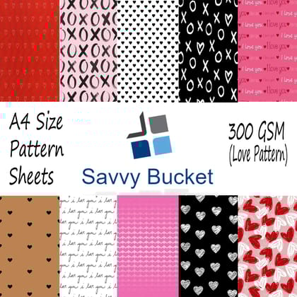 SavvyBucket||Scrapbooking Printed A4 Size Sheets||Multi-Coloured||300 GSM Pack of 10 (1 Sheets per Design)