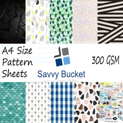 SavvyBucket||Scrapbooking Printed Sheets for crafting||Multi-Coloured||300 GSM Pack of 10 (1 Sheets per Design Size A4)