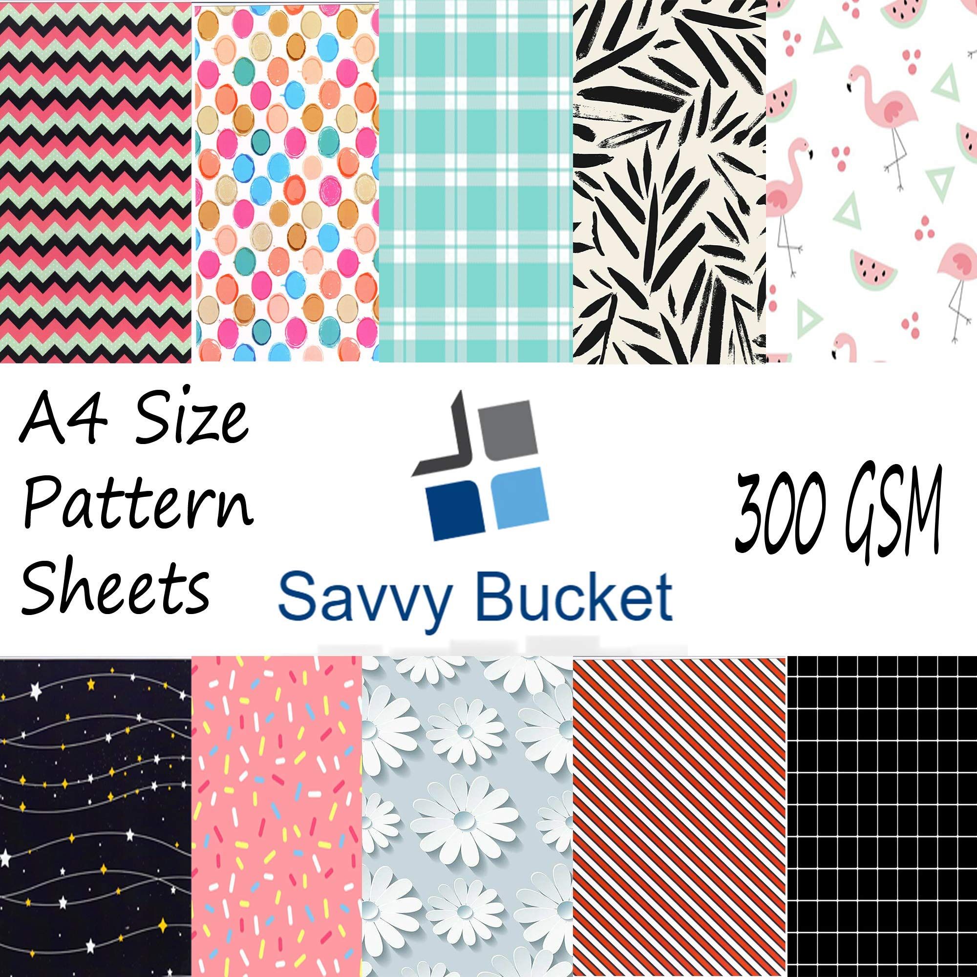 SavvyBucket||Scrapbooking Printed Sheets for Arts||Multi-Coloured||300 GSM Pack of 10 (1 Sheets per Design Size A4)