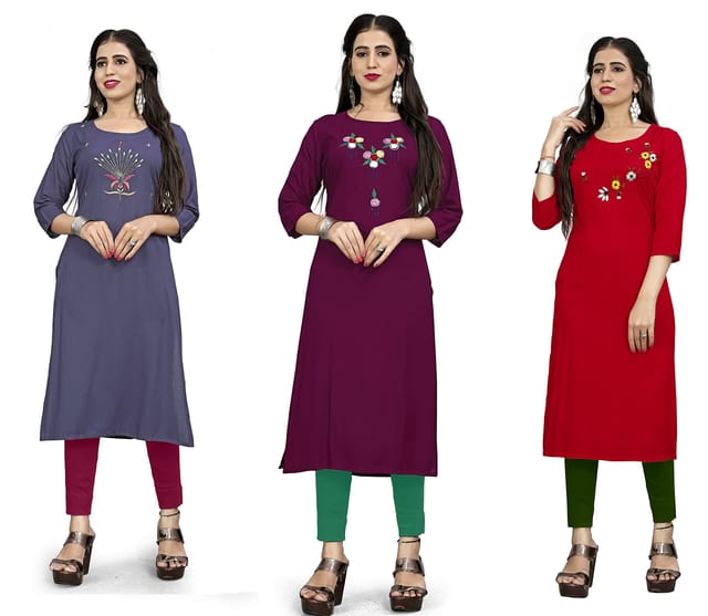 Exotic Deep Red (Maroon) Colour Rayon Silk Kurti With Beautiful Aari