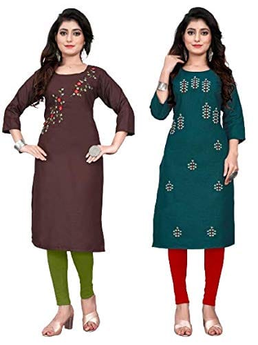 RE - Attractive multi color rayon print stitched kurti - Pack of 2