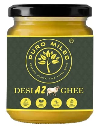 Puro Miles A2 Cow Ghee Made with A2 Milk of Kankrej Cow Handmade & Home Made Prepared in small batches with no additives or preservatives (200mL)