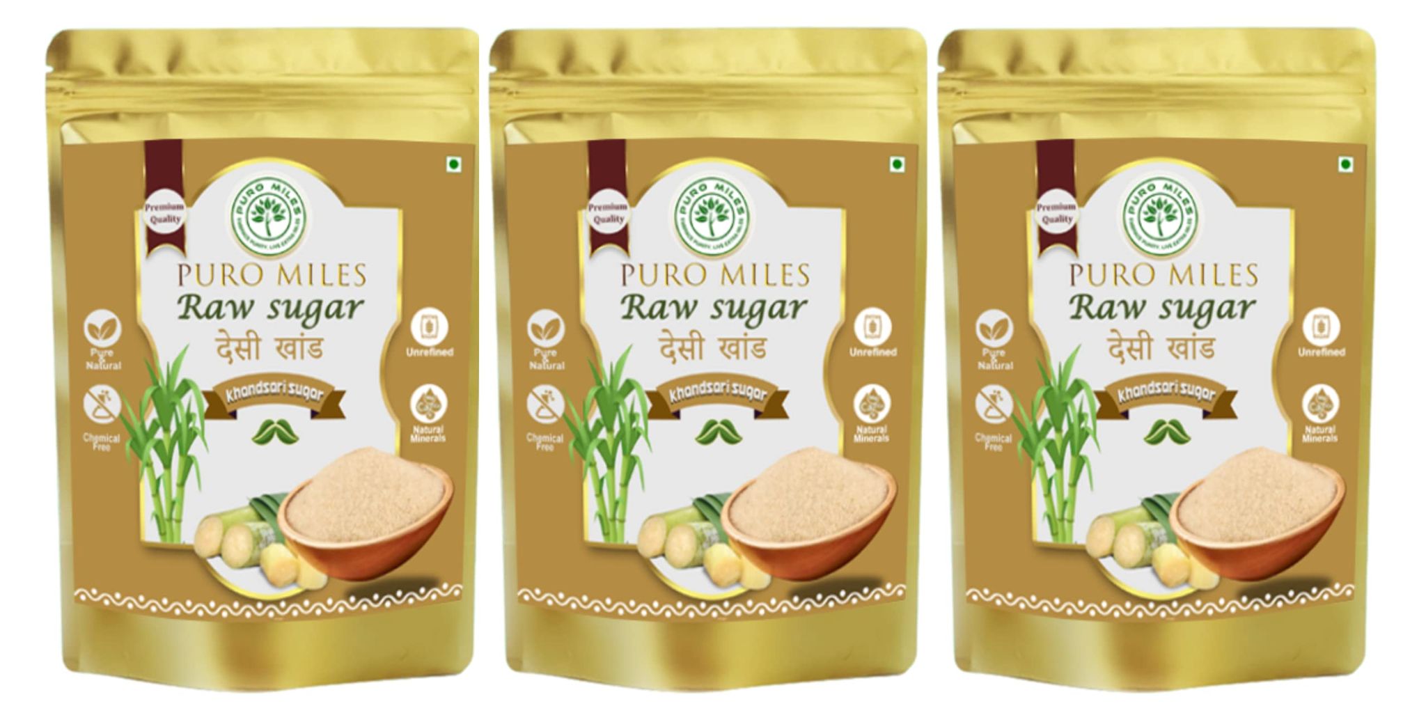 Puro Miles Raw Sugar | Desi Khandsari Sugar | Organic & Unrefined | Unprocessed & Natural | Free from chemicals and preservatives | Substitute to refined white sugar | Immunity booster (2.4 Kg)