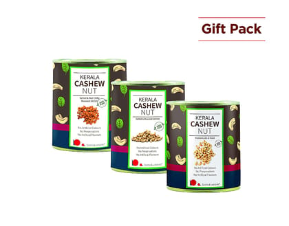 Special Gift Pack of Kerala Cashews (250 gm Unroasted + 250 gm Roasted & Salted + 250 gm Fried Cashew