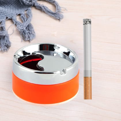Mannat chrome Finish Plastic and Stainless Steel Windproof Ashtray with Rotating Lid Head For Cigarette,Cigar for Home,Office and car(pack of 1)(Orange,Color Send As per Availability)