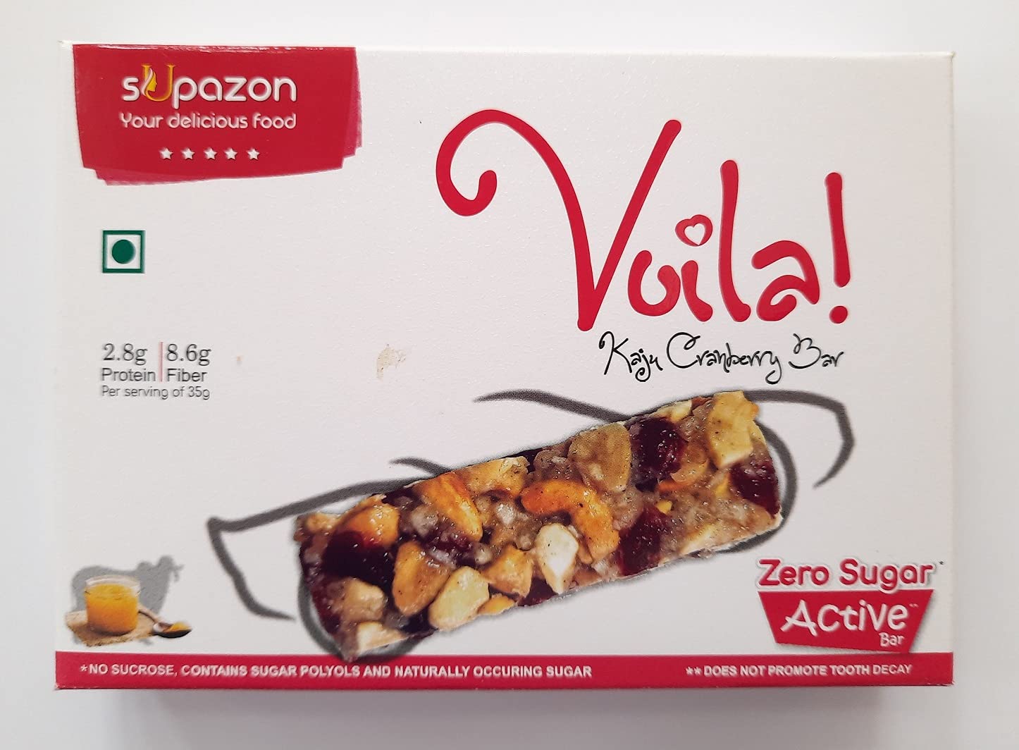 sUpazon Zero Sugar Kaju Cranberry Bar, 35g Bar (4 Box: 20 Bars)