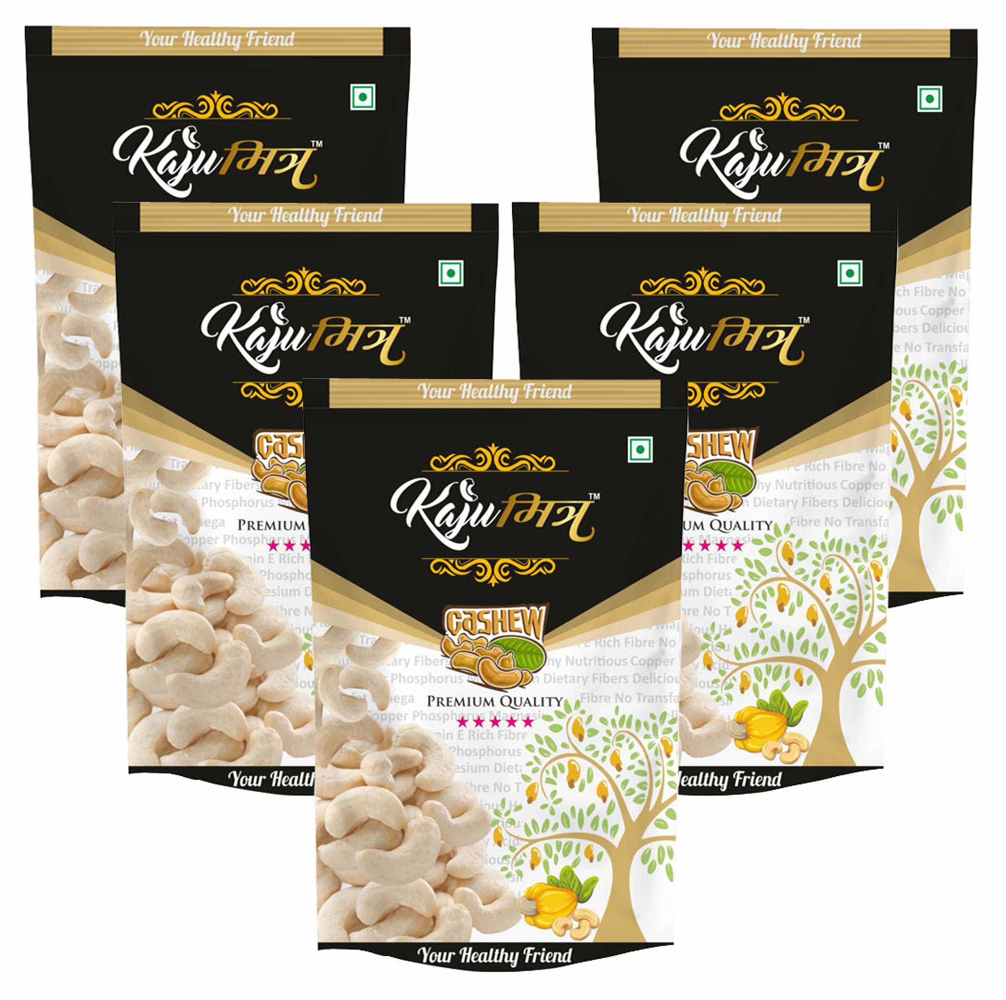 Kajumitra W240 Cashew – Premium 5 Star Whole Kaju | Grade W240 | Pack of 5 (200g x 5 = 1kg)