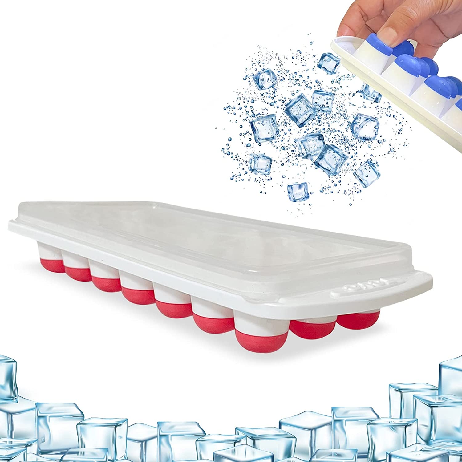 Mannat 1pc 21 Cavity Pop Up Ice Cube Trays with Lid for Freezer with Easy Release Flexible Silicone Bottom,Stackable(Multicolor/Random Color Sent)