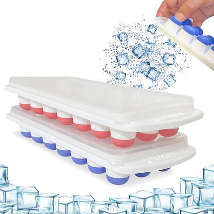 Mannat 2pc 21 Cavity Pop Up Ice Cube Trays with Lid for Freezer with Easy Release Flexible Silicone Bottom,Stackable(Multicolor/Random Color Sent)