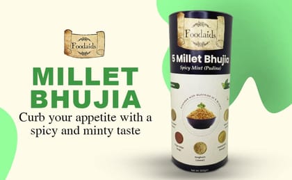 Foodaids Healthy Millet Bhujia Namkeen (Spicy Mint Pudina Flavour) 200gm Mixture of 5 millets Bajra / Jowar / Ragi / Kangni Kutki Gluten Free & Vegan