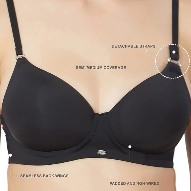 CB-125 SEMI/MEDIUM COVERAGE PADDED NON-WIRED T-SHIRT BRA WITH DETACHABLE  STRAPS