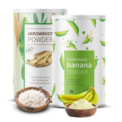 Combo pack of Pure and Raw Arrowroot powder and Banana powder for baby food (500 gm Each)