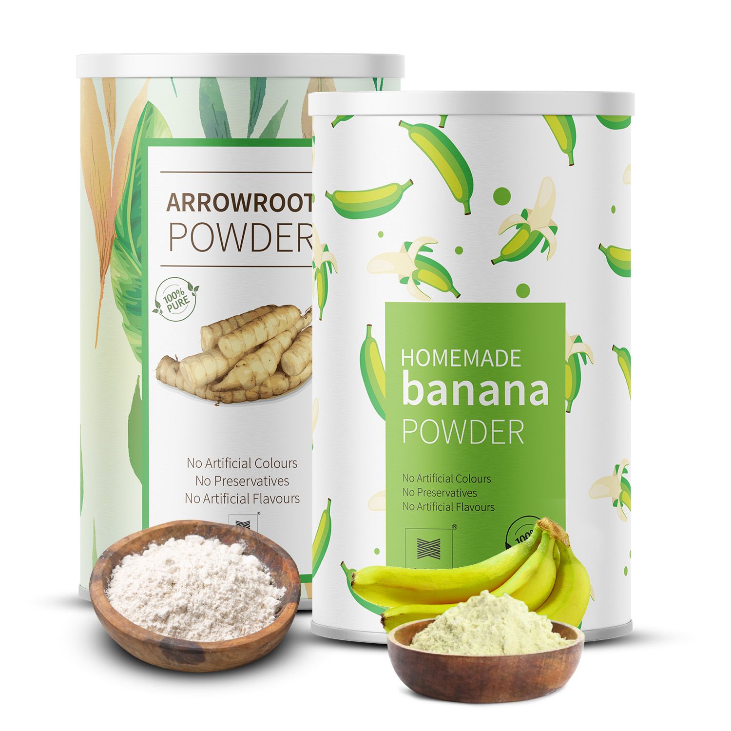 Combo pack of Pure and Raw Arrowroot powder and Banana powder for baby food (500 gm Each)