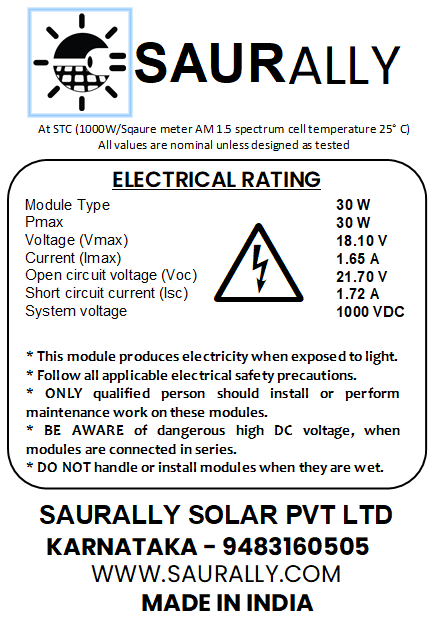 30W, 12V Saurally Solar Panel MONO