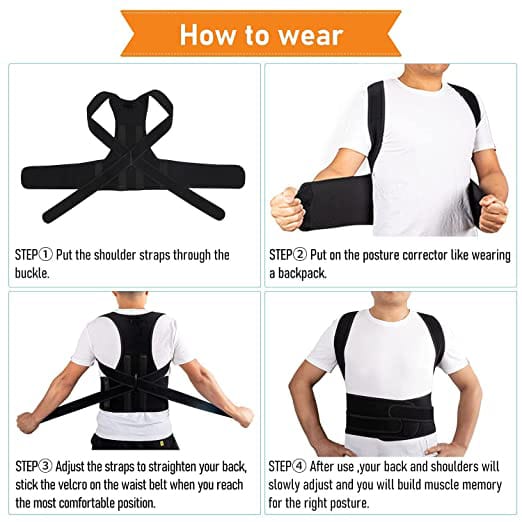 Plutoex Premium Back Brace Posture Corrector Therapy Shoulder Belt for  Lower and Upper Back Pain Relief with Magnetic Plates at back Back Support  Man & Woman(Free Size)