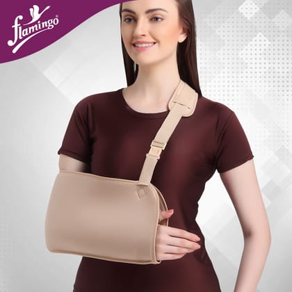 Flamingo Arm Sling Comfortable Velcro for Shoulder & Arm Cushion Support Better fit | Smart & Sleek | Highly Durable | 100% Polyester | Provides Support to fractured arm | Men and Women (Beige, L)