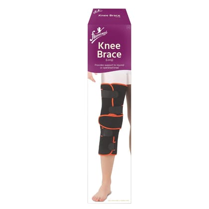 Flamingo Knee Immobilizer Brace-Long for Knee Pain, Gym Workout, Running, Arthritis | Knee Pain Relief Protection for Men and Women | Heal Sports Injury and Reduce Inflammation | Color-Black | Size-M