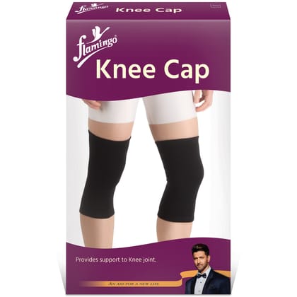 Flamingo Knee Cap for Sports, Joint Pain Relief, Exercise, Gym Squats, Running, Cycling, Workout, Arthritis for Men and Women | 1 Pair | Color-Black | Size-M | OC2013