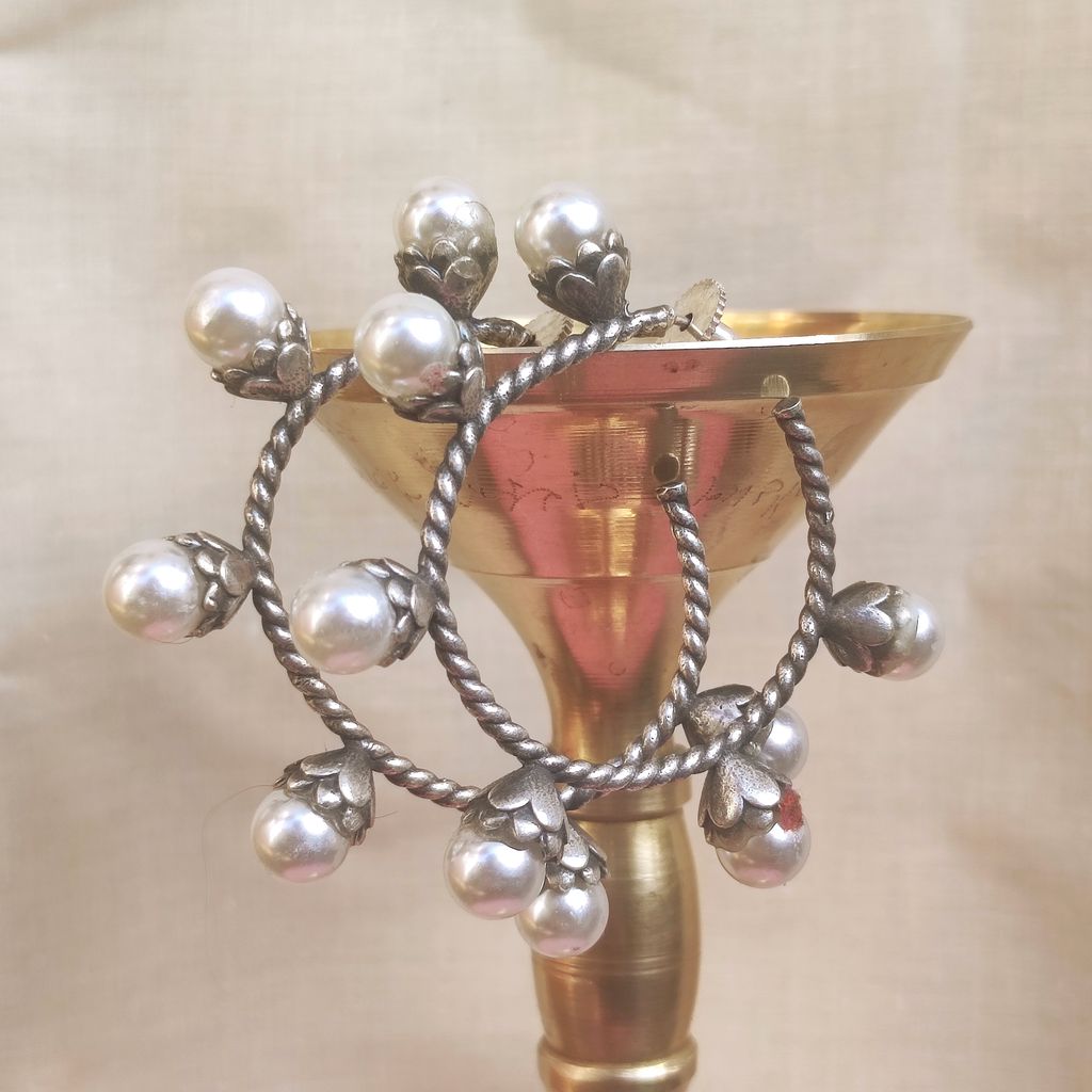 Silver look alike oxidized moti hoop earrings for women and girls - Earrings | Buy online on ZillyBuy