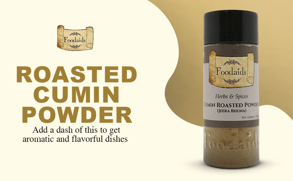 Foodaids Roasted Cumin / Bhuna Jeera Powder 100 GM. Make Your Dish (Dahi,Raita,Chaas ,Soups,Buttermilk,Curries, Salads) Delicious.