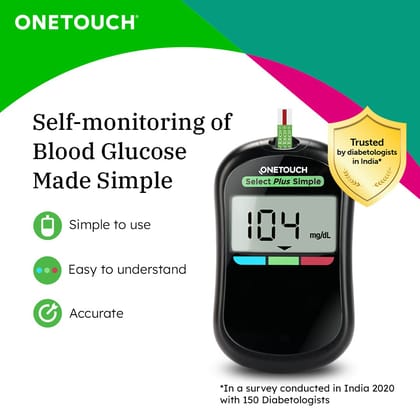 ONE TOUCH Select Plus Simple glucometer machine | Simple & accurate testing of Blood sugar levels at home | Global Iconic Brand | FREE 10 Test Strips + 10 Sterile Lancets + 1 Lancing device