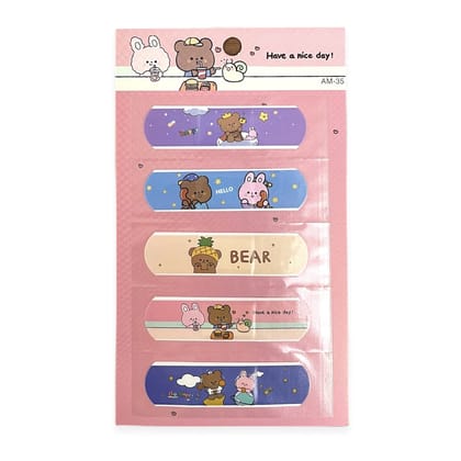 Rack Jack Quirky Printed Bandage Long Lasting Self Adhesive Non Toxic and Cute for Kids - Bear - Set of 5