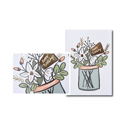 Rack Jack happy birthday greeting card with gold foiling - floral vase