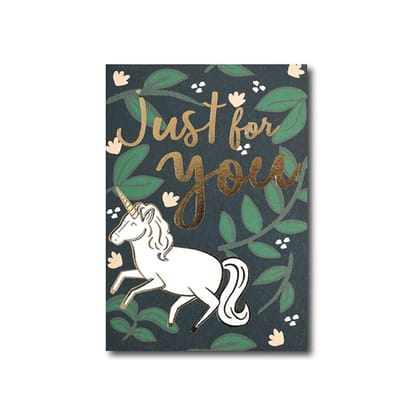 Rack Jack just for you greeting card with gold foiling - unicorn
