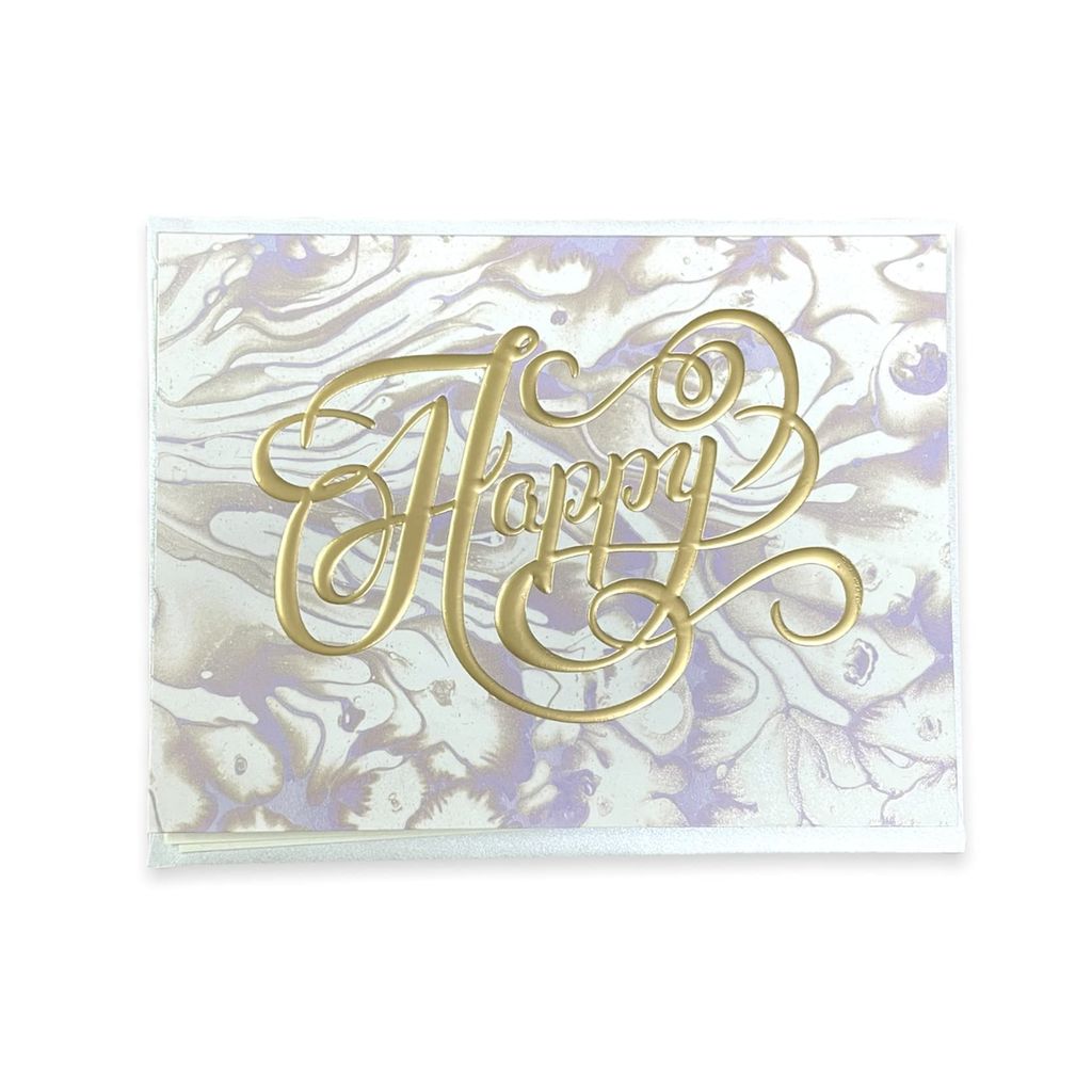 Rack Jack Watercolour Marble Effect Greeting Card with Gold Foiling - Happy - Stationery | Buy online on ZillyBuy