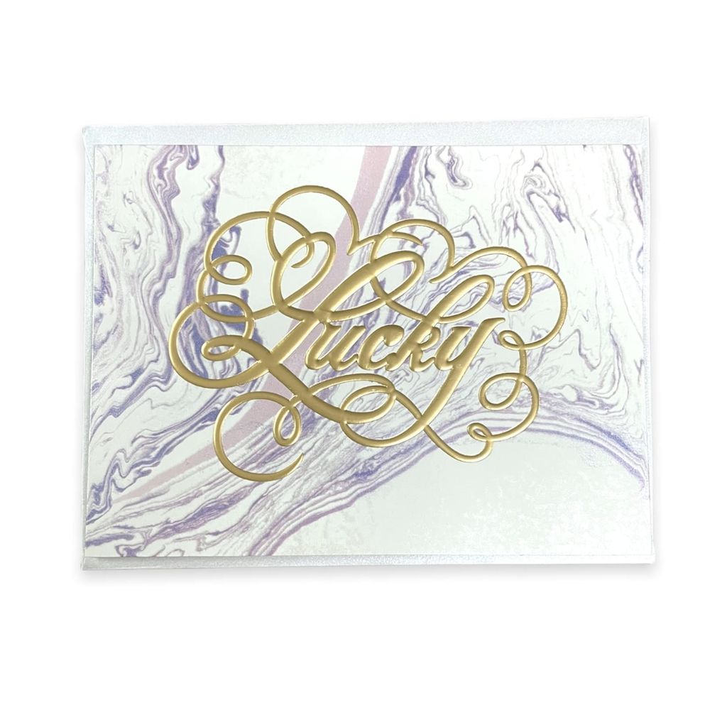 Rack Jack watercolour marble effect greeting card with gold foiling - lucky - Stationery | Buy online on ZillyBuy