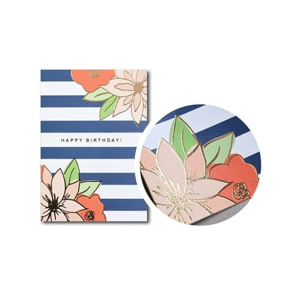 Rack Jack Happy Birthday Greeting Card with Gold Foiling - Floral Stripes