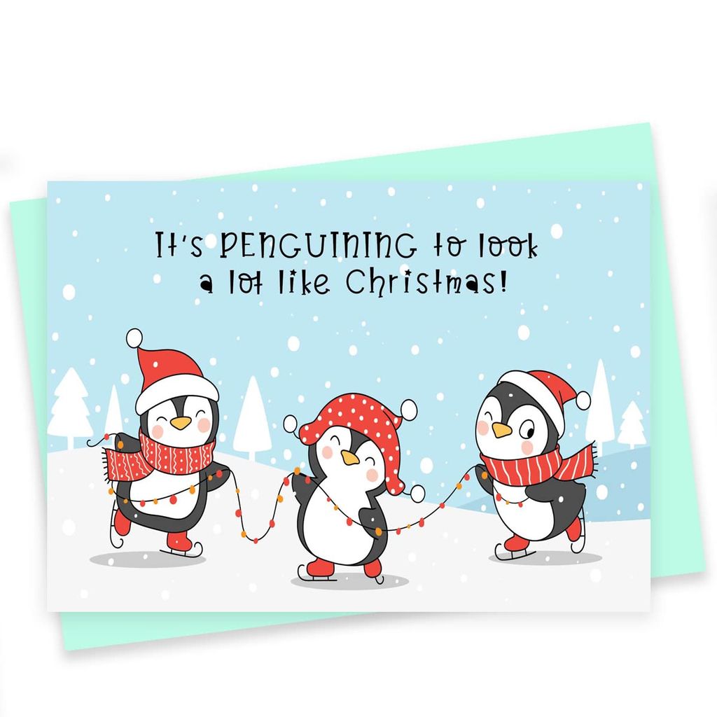 Rack Jack Funny Christmas Xmas Greeting Card for Secret Santa Gifts New Year Friends Family Colleagues with Pastel Envelope - Penguining To Look Like Christmas - Stationery | Buy online on ZillyBuy