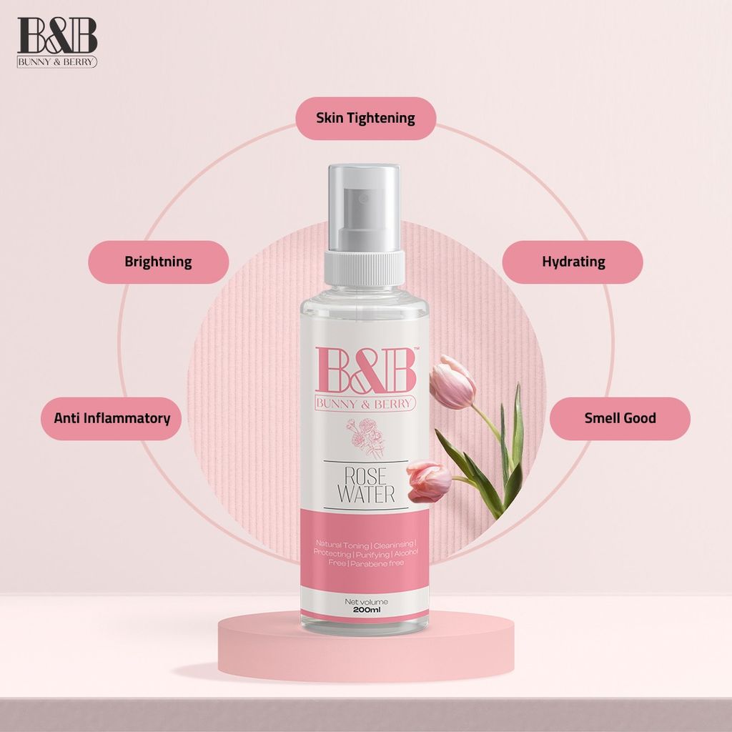 B&B Bunny & Berry Premium Quality Rose Water for Men & Women (Pack of 200mlx2)