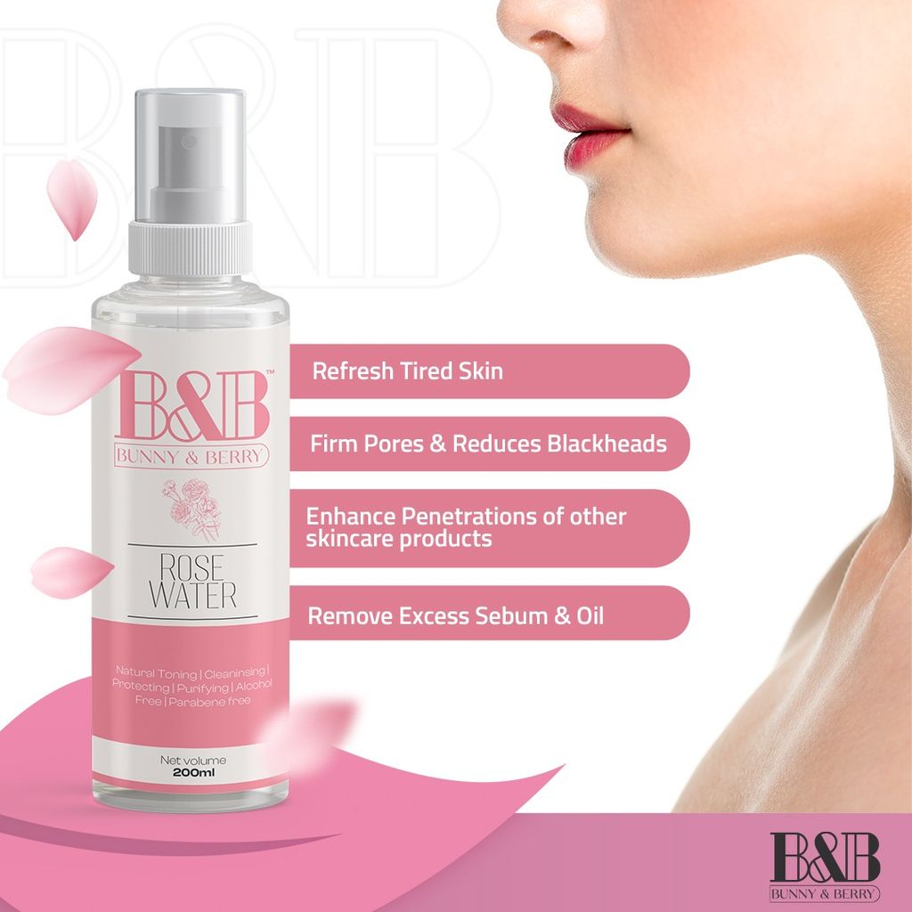 B&B Bunny & Berry Premium Quality Rose Water for Men & Women (Pack of 200mlx2)