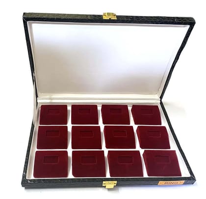 Darshik Traders Jewelry Ring Display Box 12x8" inch 12 Slot Organizer with Faux Leather Finish Velvet slot, Stylish,durable,practical and convenient Vanity Box (Black, White, Red)