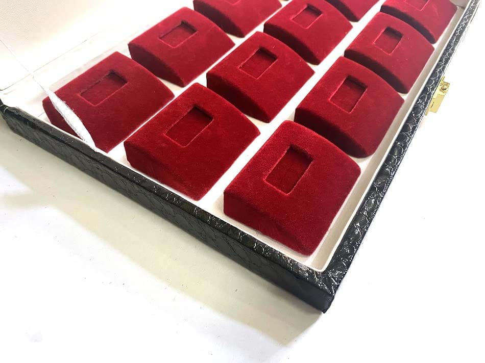Darshik Traders Jewelry Ring Display Box 12x8" inch 12 Slot Organizer with Faux Leather Finish Velvet slot, Stylish,durable,practical and convenient Vanity Box (Black, White, Red)