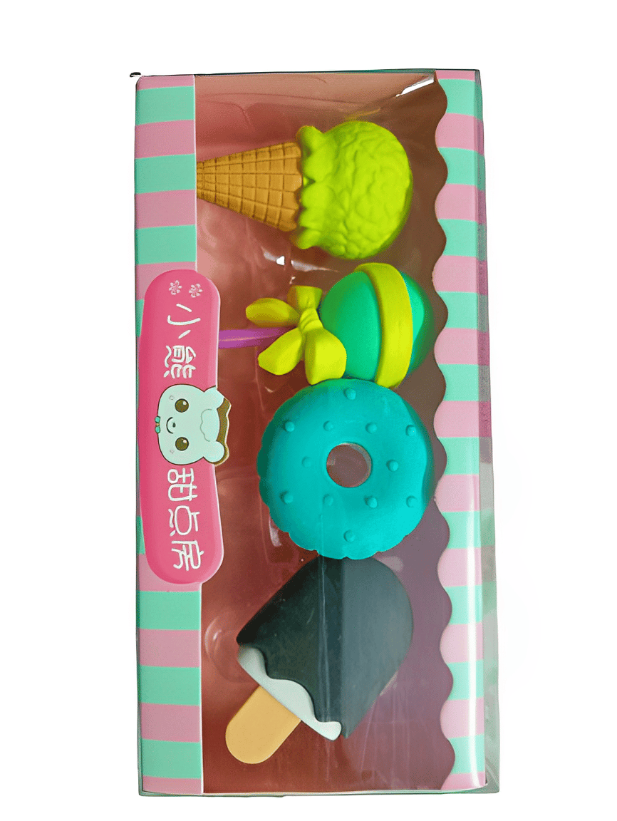 DanMart Lollies/Donut/Lolipop/Softy/Eraser for Girls/Eraser for School B'Day Return Gift Party Doughnut Lollipop Ice Cream Theme Shape Erasers Pencils Set for Kids Educational Stationary kit (rearranged)
