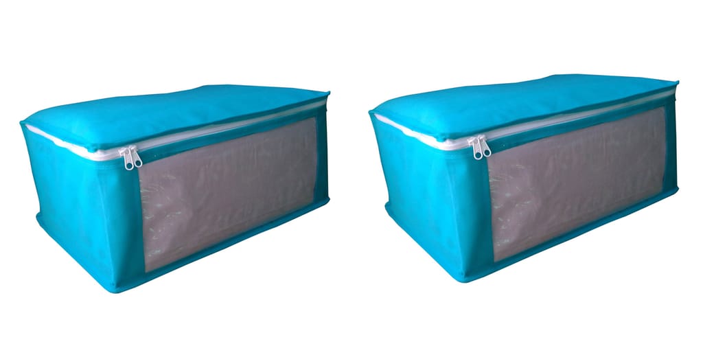 Non Woven Fabric Multi-Purpose Storage Bag/Saree Cover/Clothes Organiser for Wardrobe Set with Transparent Window (Pack of 2) - Shoe Racks & Organisers | Buy online on ZillyBuy