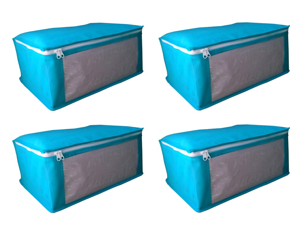 Non Woven Fabric Multi-Purpose Storage Bag/Saree Cover/Clothes Organiser for Wardrobe Set with Transparent Window (Pack of 4) - Shoe Racks & Organisers | Buy online on ZillyBuy