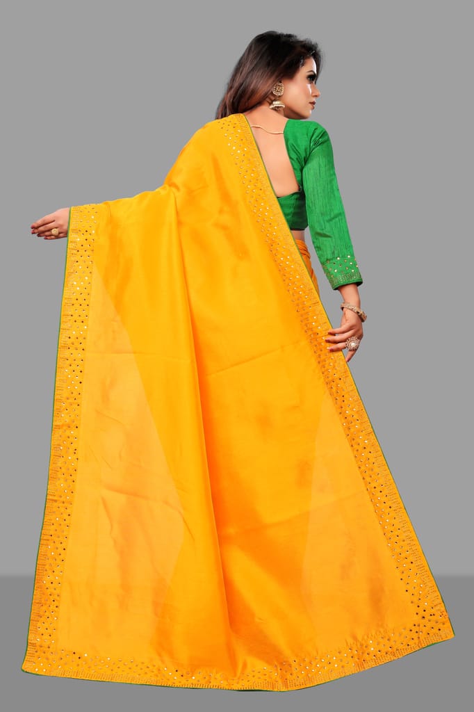 BGMK ENTERPRISE Zoya Yellow color Diamond Work Soft Silk Saree With Unstitched Blouse