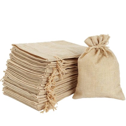 Medium Jute Potli Bag for Return Gift, gold giftideas wedding Party Favor Gift Bags (11.5 x 17 cm) - Set of 10