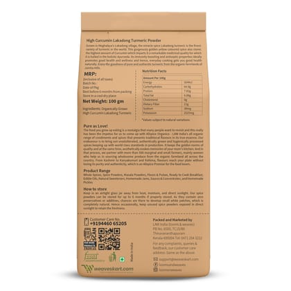 High Curcumin Lakadong Turmeric Powder – 100gm (Economy Pouch)