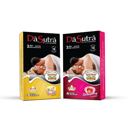 Dasutra Wet and Wild Condoms 2 Combos (Strawberry & Vanilla) - Pack of 2